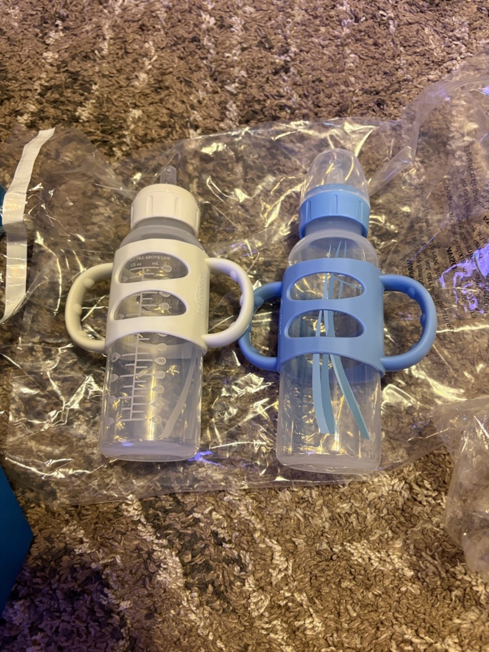 Baby Feeding Bottle with Removable Handles - Blue & White